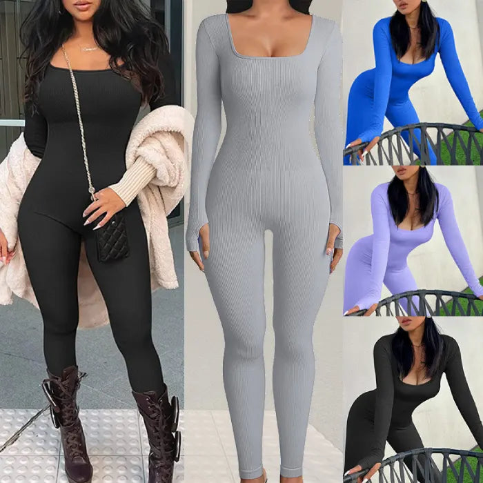 Ribbed knit jumpsuit multi-color style collage showing different fits and poses, offering varied one-piece outfit inspiration for shoppers