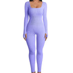 Ribbed knit jumpsuit in soft lavender presented in a clean product view, featuring seamless one-piece outfit ideal for chic everyday wear