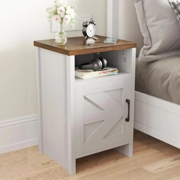 Rustic Farmhouse Bedroom Furniture: Barn Door Nightstand - UrSuperMart