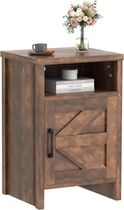 Rustic Farmhouse Bedroom Furniture: Barn Door Nightstand - UrSuperMart