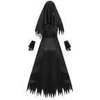 Scary Nun Costume Set rear view showing shredded veil, back of dress, and glove placement