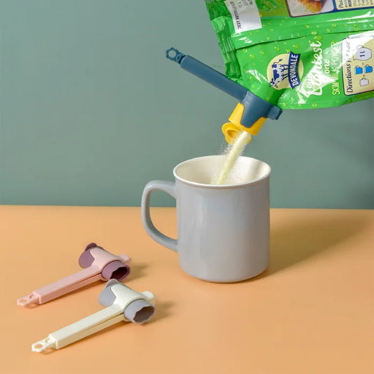 blue handle and yellow cap sealing clip being used to preserve food items