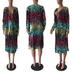 sequin cardigan rainbow multiview display highlighting long length shimmering sequins for versatile glam outfits