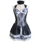 Sexy Maid Halloween Costume on mannequin showing lace bodice, satin bow, and flared skirt.