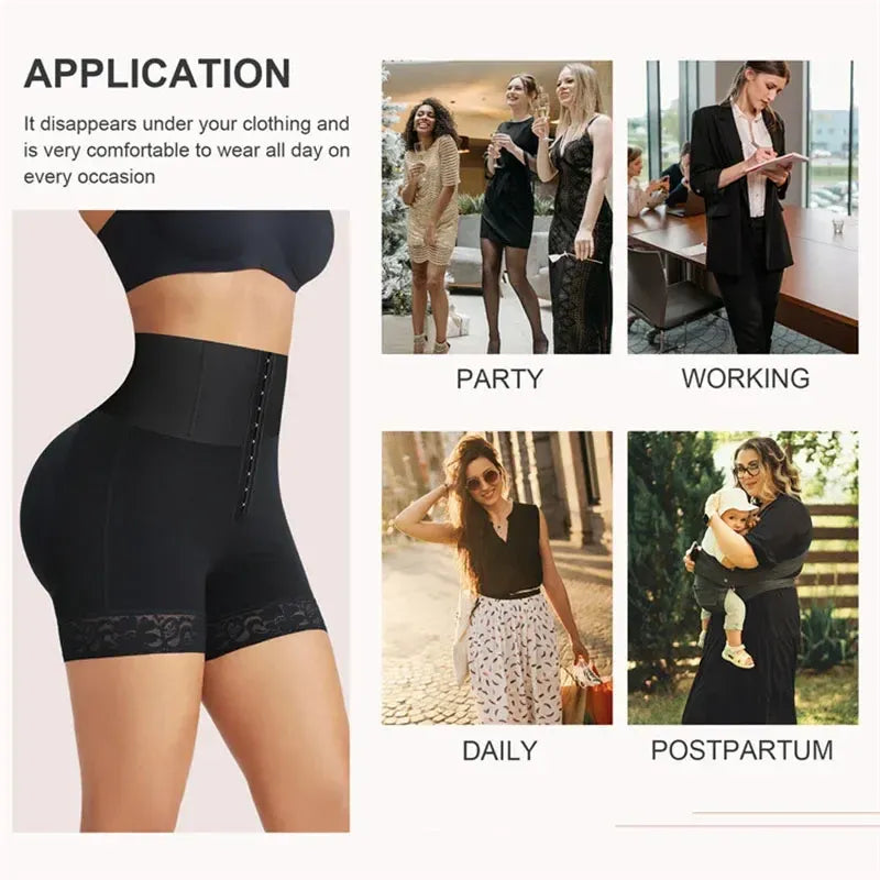 Shapewear shown as suitable for daily use, work, postpartum recovery, and party outfits.