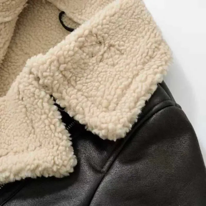 shearling-jacket collar detail showing soft sherpa fabric and clean stitching for a cozy, warm, premium cold-weather outerwear look