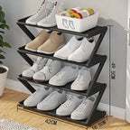 Black shoe rack with narrow 42cm width and compact build ideal for small spaces and entryways