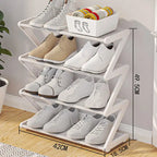 White compact shoe rack with sleek Z-frame and 42cm width, ideal for small modern interiors.