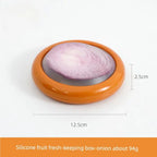 silicone onion storage box with dimensions of 12.5cm by 2.5cm, designed to keep halved onions fresh