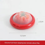 silicone tomato storage box with dimensions of 12.5cm by 2.5cm, ideal for keeping halved tomatoes fresh