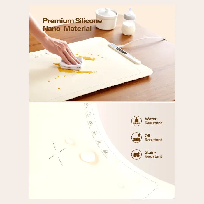 Premium silicone material, water, oil, and stain-resistant. Easy to clean with a damp cloth.