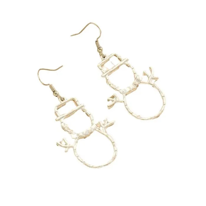 silver snowman earrings isolated on white background showing full drop silhouette