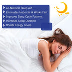 Woman sleeping comfortably with sleep patch benefits listed including insomnia relief and energy boost.