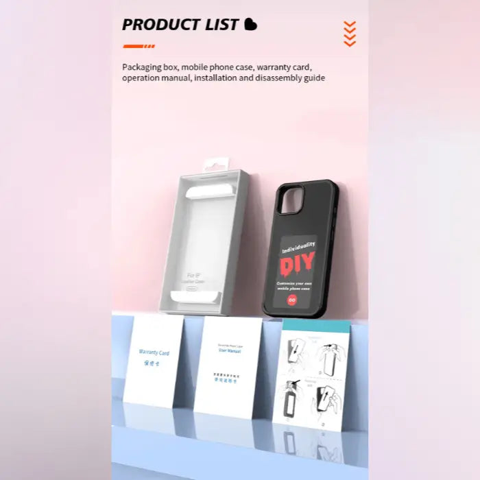 Smart phone case package includes box, warranty card, user manual, and installation-disassembly guide.
