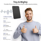 Smart voice recorder with ChatGPT-4 showing compact design and user giving positive thumbs-up gesture.