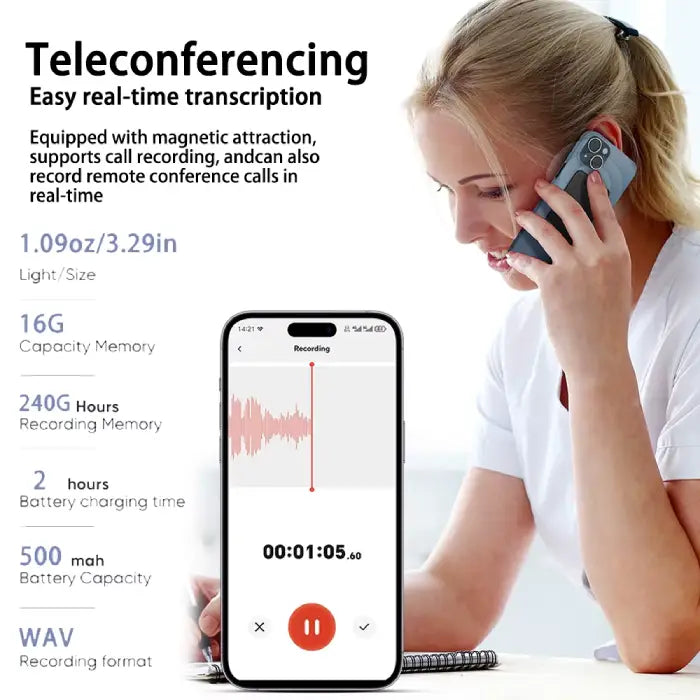 Smart voice recorder with ChatGPT-4 used for teleconferencing and easy real-time voice transcription.
