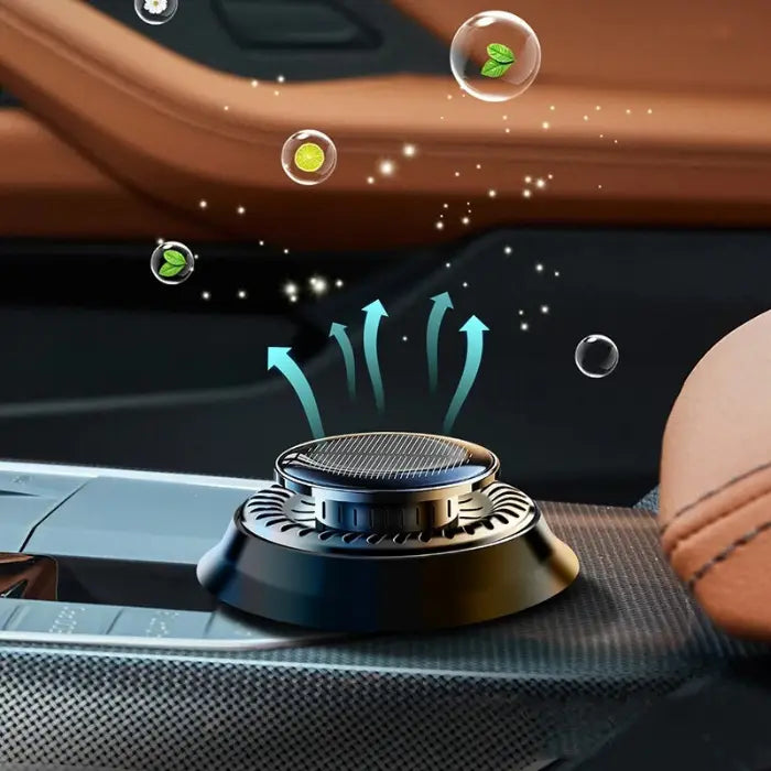 Car aromatherapy device dispersing natural plant essences with illuminated bubbles in luxury vehicle interior