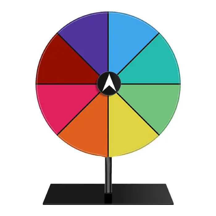 Solid-colored spin wheel on a black base, perfect for engaging party games and interactive activities.