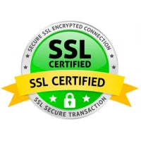 SSL certified website badge shows secure transaction with encrypted SSL connection lock icon.
