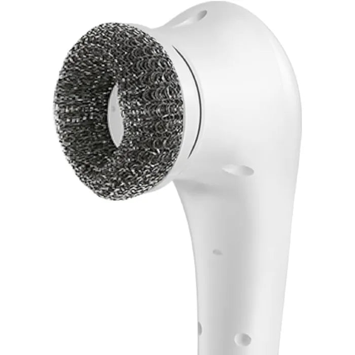 Close-up of black steel bristle brush head attachment for facial cleansing device