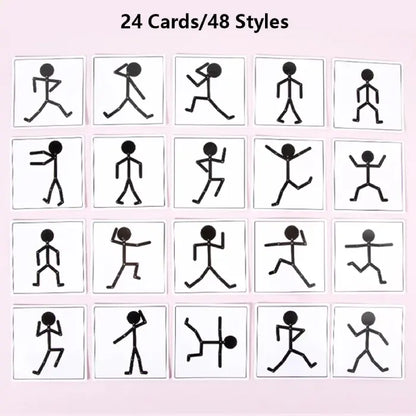 Set of 24 pose cards showing stick figure illustrations in different positions.