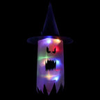 String lights with multicolor scary ghost face and witch hat for Halloween lighting.