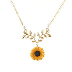 sunflower pendant necklace for women in gold shown on a clean white background highlighting floral charm and feminine jewelry elegance
