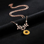 sunflower pendant necklace for women in rose gold displayed on a black background highlighting elegant floral details and feminine charm
