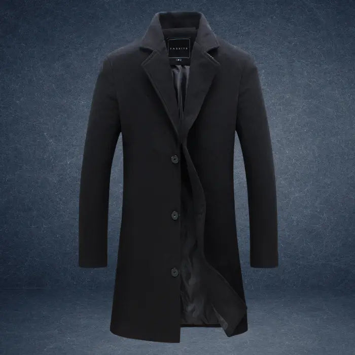 sustainable mens biodegradable acetate overcoat in black featuring sleek modern cut for eco conscious premium outerwear fashion