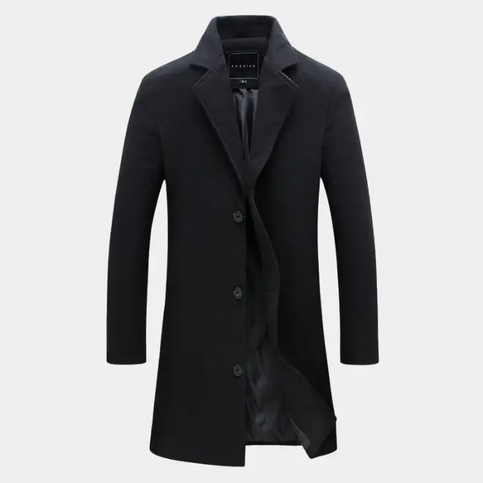 sustainable mens biodegradable acetate overcoat in black with premium tailored cut delivering durable eco forward outerwear style