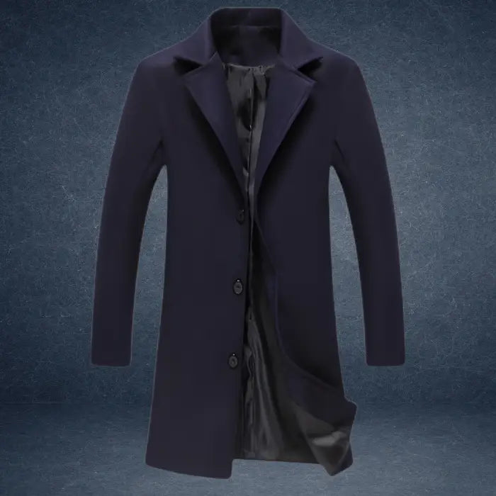 sustainable mens biodegradable acetate overcoat in navy with tailored fit design offering eco conscious premium outerwear style