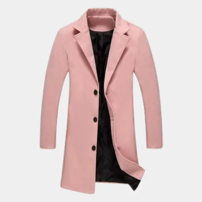sustainable mens biodegradable acetate overcoat in pink featuring modern fit design for eco conscious stylish outerwear choice