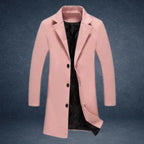 sustainable mens biodegradable acetate overcoat in soft pink tone providing eco forward outerwear with modern tailored silhouette