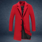 sustainable mens biodegradable acetate overcoat in bold red offering eco friendly premium outerwear with modern clean tailoring