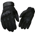 Pair of black tactical gloves on a white background