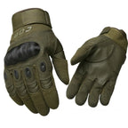 Pair of green tactical gloves on a white background