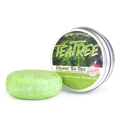 Eco-friendly tea tree organic shampoo bar, controls oil, removes mites.