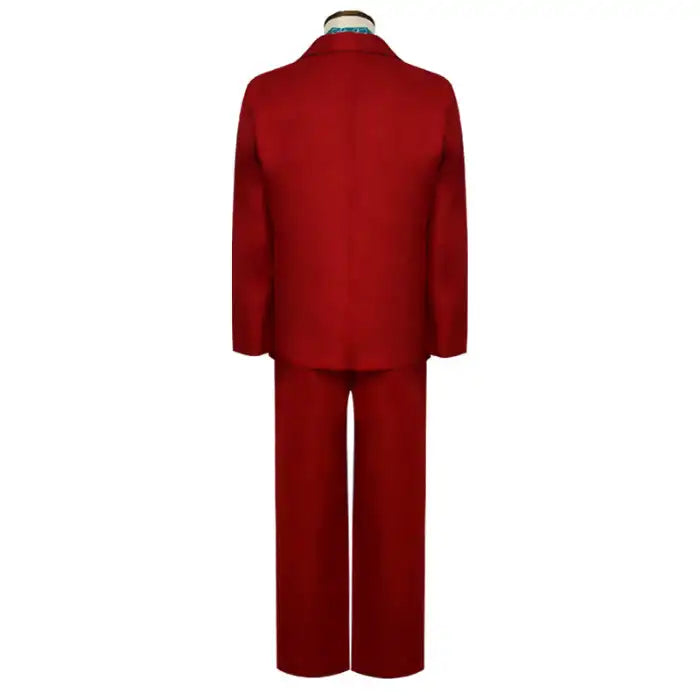 The Jocker Halloween costume full back view of red suit jacket and pants with collar detail showing