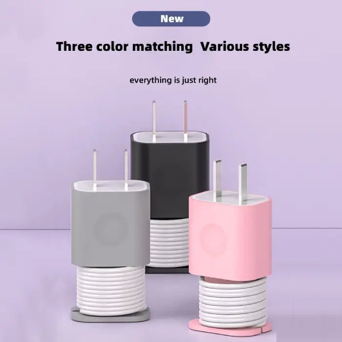 Three-color cord holders for chargers, offering stylish and organized charging cable storage solutions.