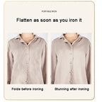 Travel steamer results shown with before and after shirt comparison—smooth, wrinkle-free finish instantly.