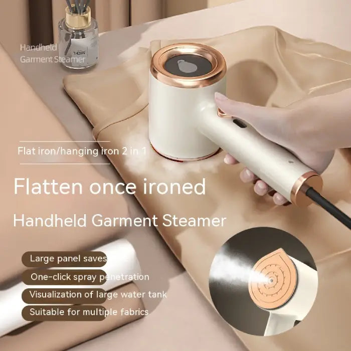 Travel steamer glides over silk fabric using flat iron feature with steam output.