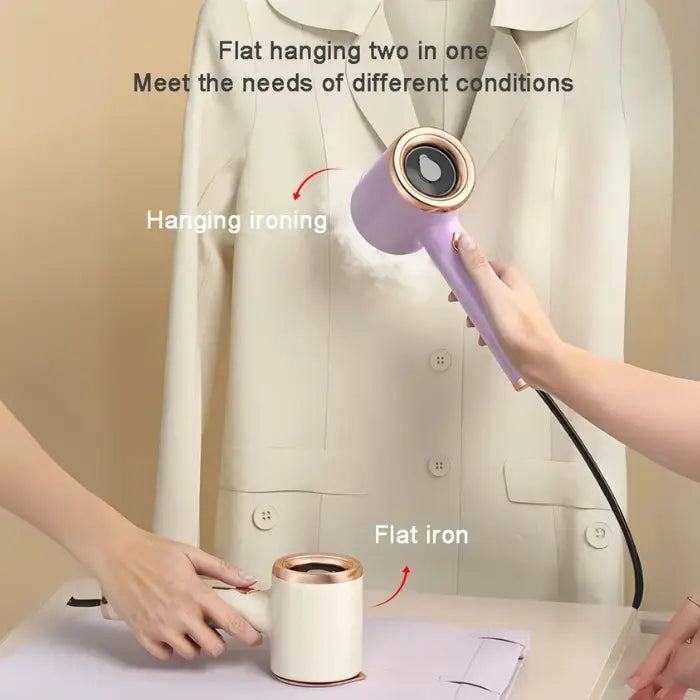  Travel steamer supports both hanging and flat ironing methods for versatile wrinkle removal on garments.