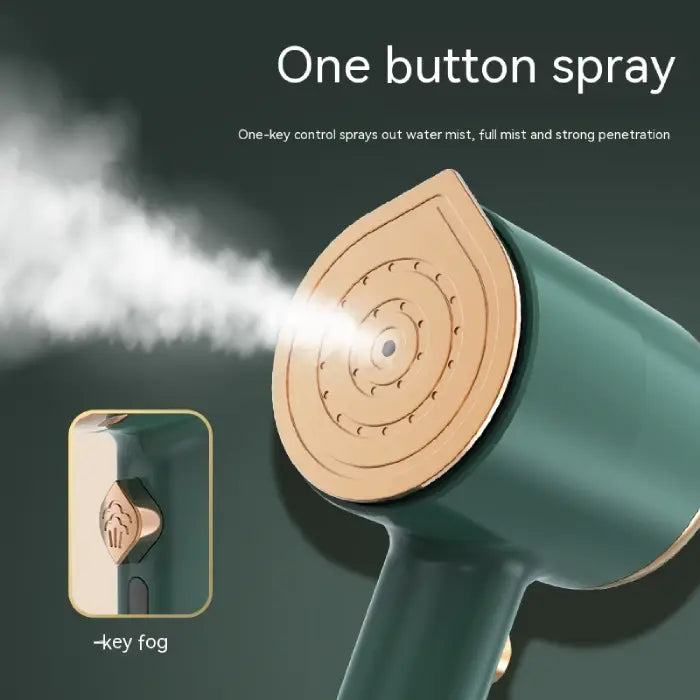  Travel steamer sprays fine mist through golden steam plate using one-button fog function.