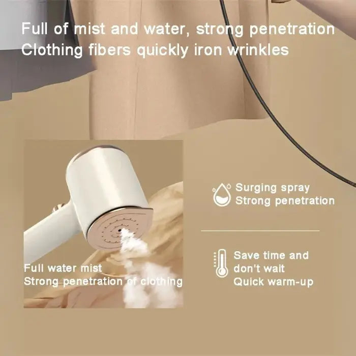 Travel steamer emits strong mist spray for deep wrinkle removal and fast warm-up with full steam power.