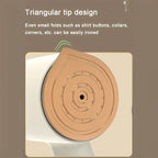 Travel steamer with triangular tip for easy ironing of shirt buttons, collars, and fabric corners.
