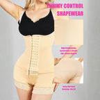 Tummy Control Bodysuit in beige with hip-lift stitching and breathable high-compression material view.
