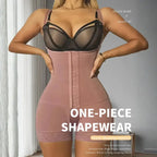 Rose Tummy Control Bodysuit with front hook design and lace trim for full body shaping support.