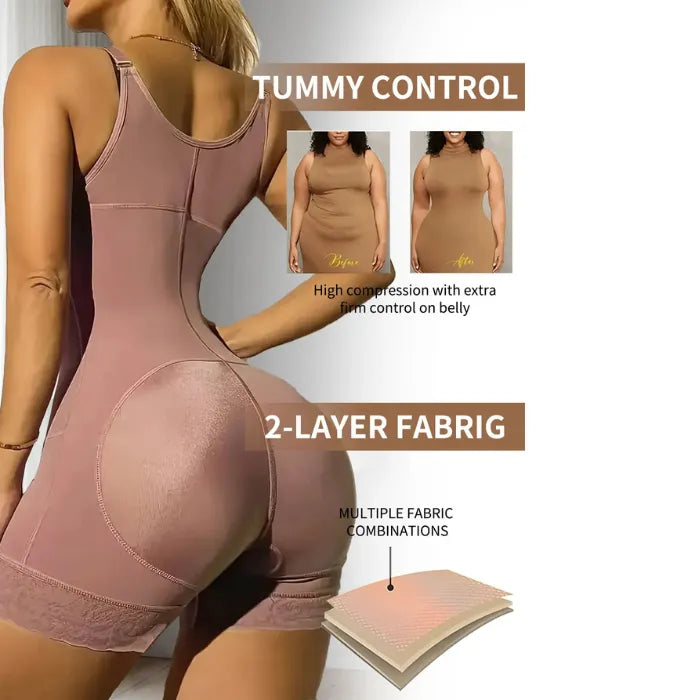 Rose Tummy Control Bodysuit with 2-layer compression fabric for firm tummy shaping and smooth fit.