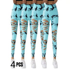 4-pack of Tummy Control Yoga Pants in light blue with black dye and cutouts, shown front-facing.