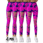 Tummy Control Yoga Pants 4-pack in vibrant pink with navy tie-dye pattern and thigh slits.